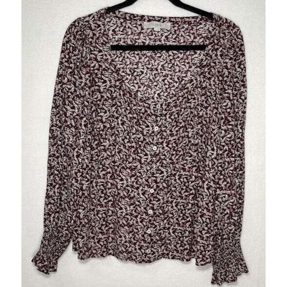 LOFT Tops - Loft Top ‎ Blouse Women Large Multicolor Floral Lightweight  Long Sleeve Buttons